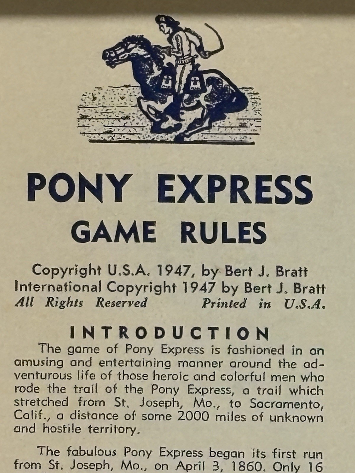 Vintage 1947 Polygon The Game of the Pony Express Board Game. COMPLETE VG Cond