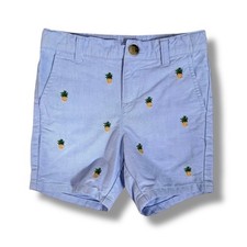 Janie and Jack Boys Shorts Size 3 Blue Oxford Cotton Pineapple Embroidered