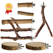 StyEdEk 8 Pack Natural Wood Bird Perches Parrot Perch Stand Parakeet brown