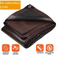 10x10FT Heavy Duty Tarp 18Mil Finished Size Tarpaulin Sun Shade Canopy Cover