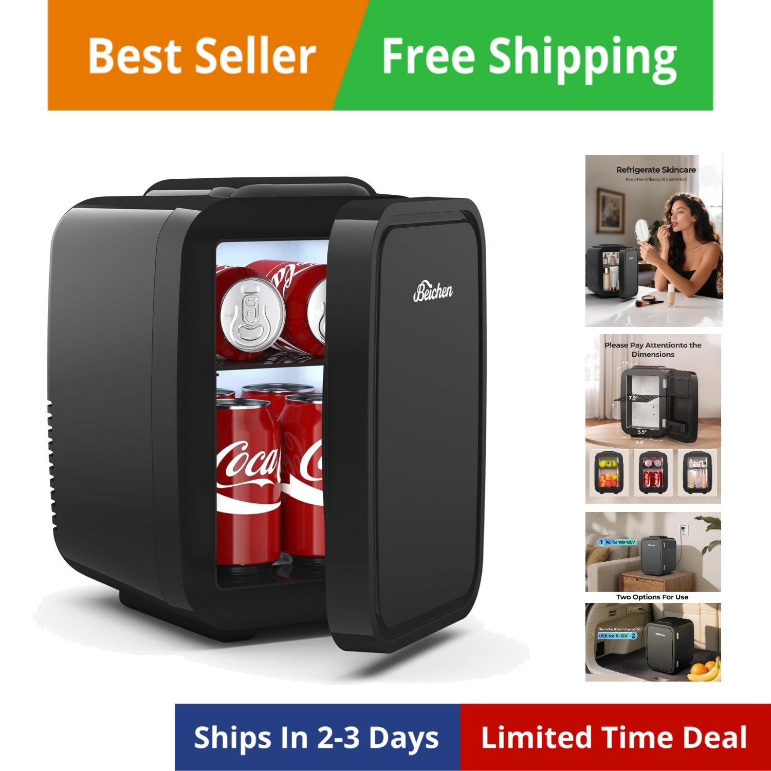Mini Fridge, 4 Liter/6 Can Portable Refrigerator for Bedroom