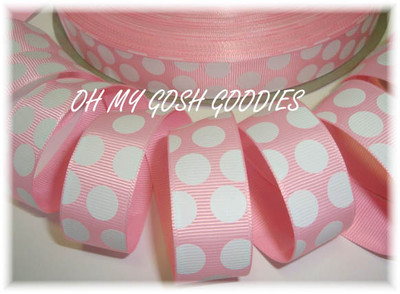 7/8 PINK WHITE PRINCESS CLASSIC JUMBO DOTS EASTER GROSGRAIN RIBBON 4 HAIRBOW BOW