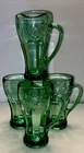 Vtg Libby Green Coca-Cola Thick Heavy Glass with Mug Handle 14 oz Set of 4