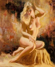 EARL MORAN Art Poster or Rolled Canvas Print "Sitting Blonde Girl" #EM88