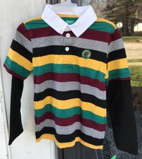 365 Kids Garanimals Boys sz 7 LS Stripe Shirt Dino T-Rex Logo Black Multi 01