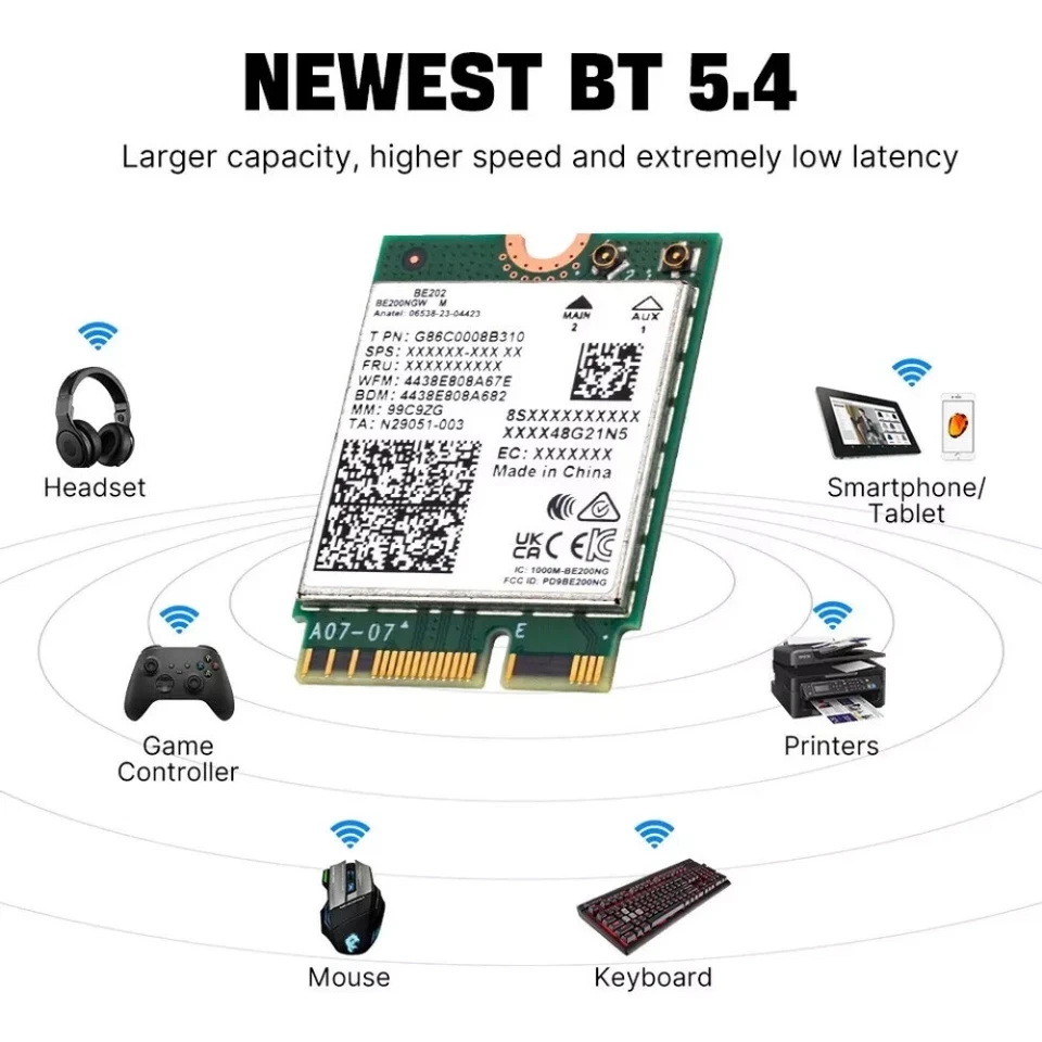 Tarjeta Intel BE202NGW Inalámbrica WiFi6 CNVio3 BT5.4 Bluetooth NGFF M.2 5.8Gbps 80... Foto 3 de 4