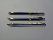 Chrome Metal with Gold Accents Twist Style Ballpoint Pens w/ Black Ink Lot of 3