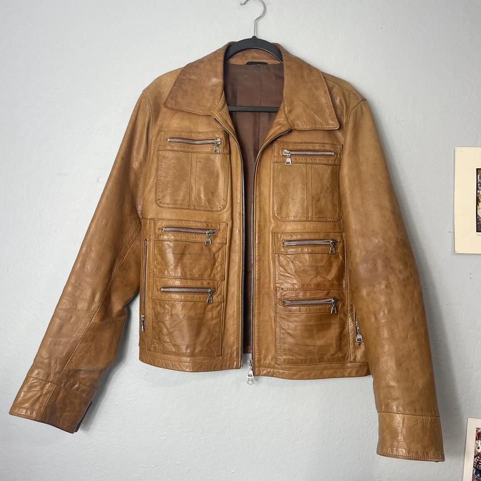 Daniel Alessandrini Leather Biker Jacket Moto Size 50 Men’s Large XL Zip Up - Image 2 of 4