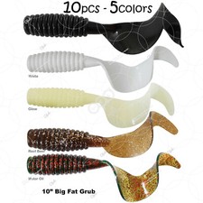 10pcs Fat Perch 10" Grub (tail extended) Fishing Soft Lure Baits Curly 5-color