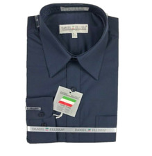 Daniel Ellissa Men's Navy Dress Shirt Convertible Cuffs Pocket Sizes 14.5 - 22.5