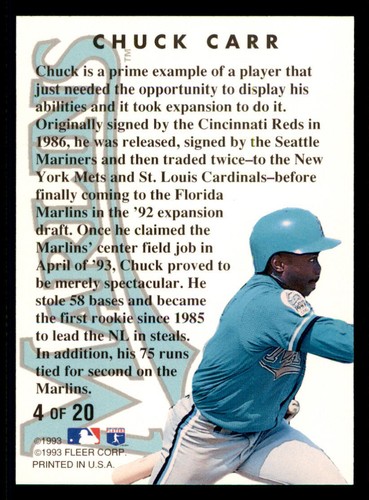 1994 Fleer Rookie Sensations #4 Chuck Carr - Picture 2 of 2