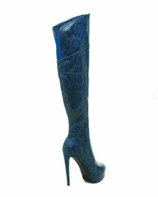 Gygie by Scene (SHOEDAZZLE) Blue faux snakeskin Power/Supergirl OTK boot, SZ 8