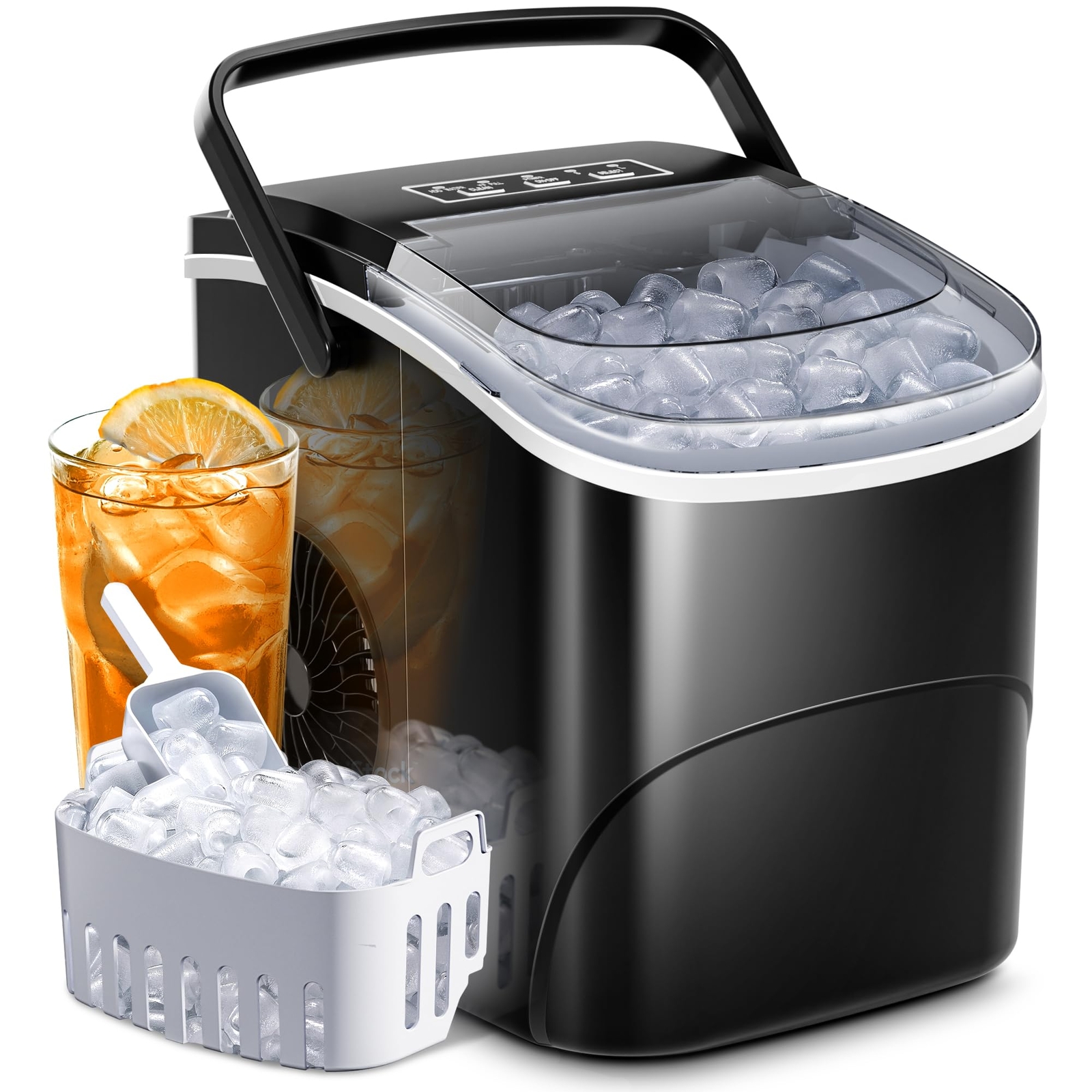 Ice Makers Countertop with Handle,26.5Lbs/24H,9 Cubes in 6 Mins,2 Sizes of Bu...