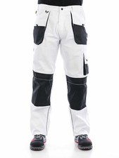 White CLASSIC WORK TROUSERS Decorators Style Pants Knee Pad Pocket reinforced