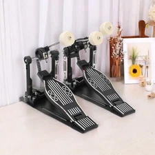 Double Bass Drum Pedal - Non-Slip Footplates, Heavy Duty Metal, Black & White