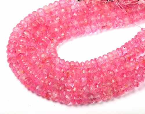 8 Inch Strand 7 MM Best Quality Pink Topaz Faceted Rondelle Shape Gemstone Beads - Picture 1 of 5