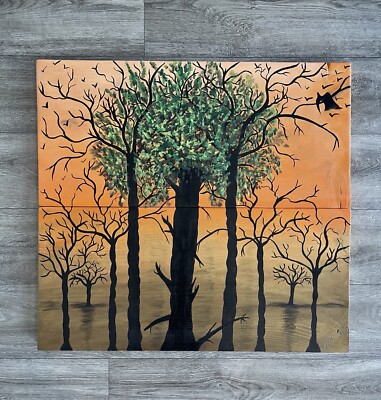 Tree Art, Wood Painting, Nature Painting, Gold, Orange Art, Wood Art, Autumn,