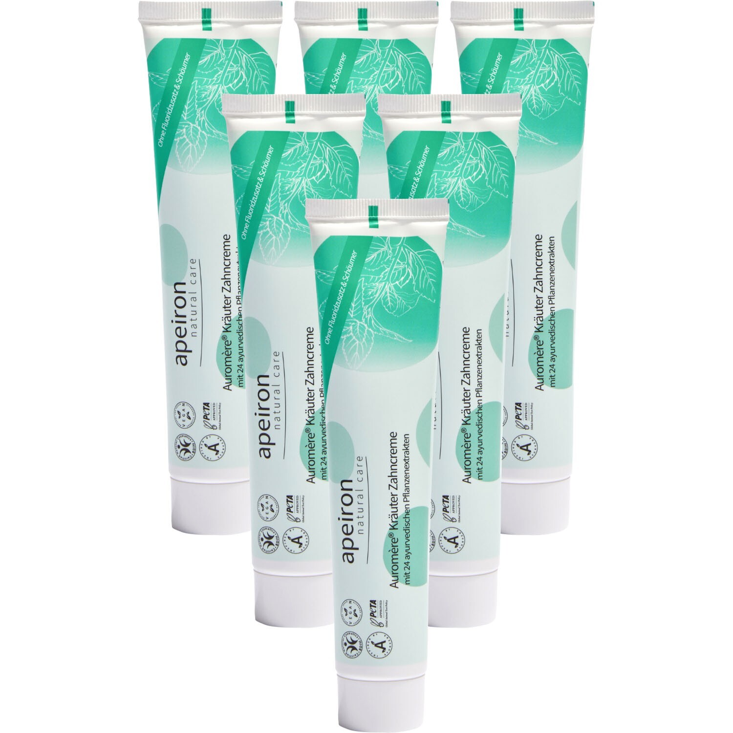 Apeiron Auromere Ayurveda Kräuter Zahncreme Zahnpasta vegan o. Fluorid 6 x 75 ml