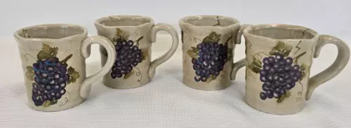 Tabletops Unlimited Cabernet Coffee Mugs Hand Painted Collection Grapes Set Of 4