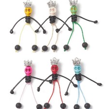 6pcs Big Skeleton King Halloween Dangle Charms w Imitation Turquoise, Lava Beads