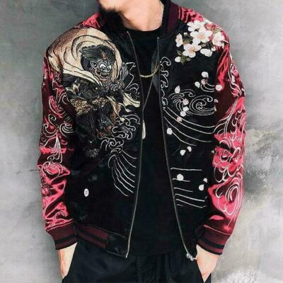 Mens Sukajan Souvenir Jacket Japanese Pattern Embroidery