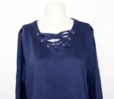 BLAIR Better Than Basic Lace-Up Sweatshirt, Size L, Navy Blue, NEW!!