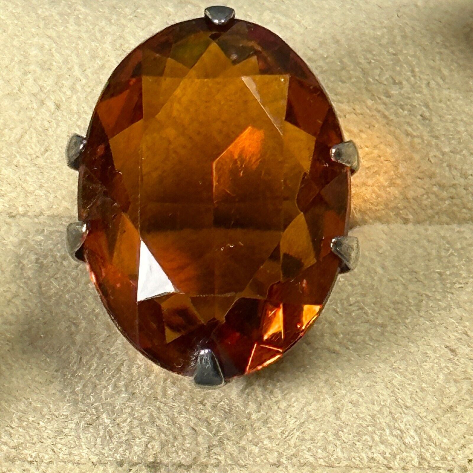 Vintage Art Deco Sterling Faceted Amber Glass Ring - image 1