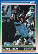LESLIE O'NEAL AUTO'D SIGNED 1990 SCORE CARD #8 SAN DIEGO CHARGERS RAMS CHIEFS