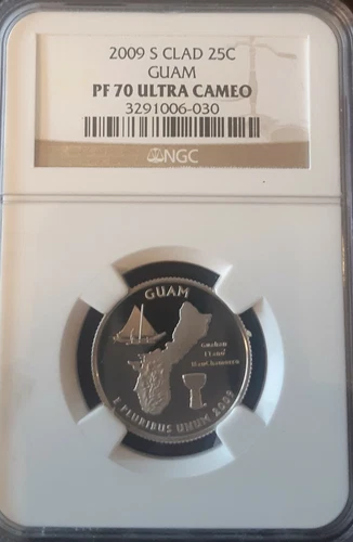 2009-S Clad 25c Silver Guam Quarter NGC PF70 Ultra Cameo