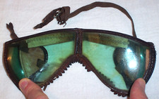 Antique Motorcycle Goggles Green Lenses Hand Made Leather Riding Driving Vintage