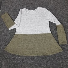 Potters Pot Tunic Top Womens Large Gray Long Sleeve Stretch USA Made Blouse