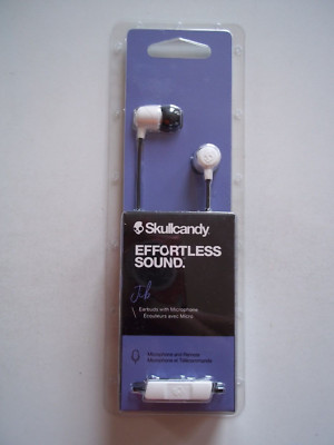 Black White SKULLCANDY Earbuds, Microphone EFFORTLESS SOUND Guide, Ear Gels S M