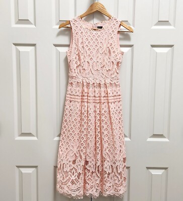 NWOT Womens Veiisar Sleeveless Baby Pink Crochet Lace Formal Lined Midi  Dress XS | eBay