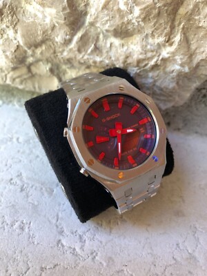 Silver / Red Custom Casio G-Shock GA2100 Mod Watch Casioak Gen5