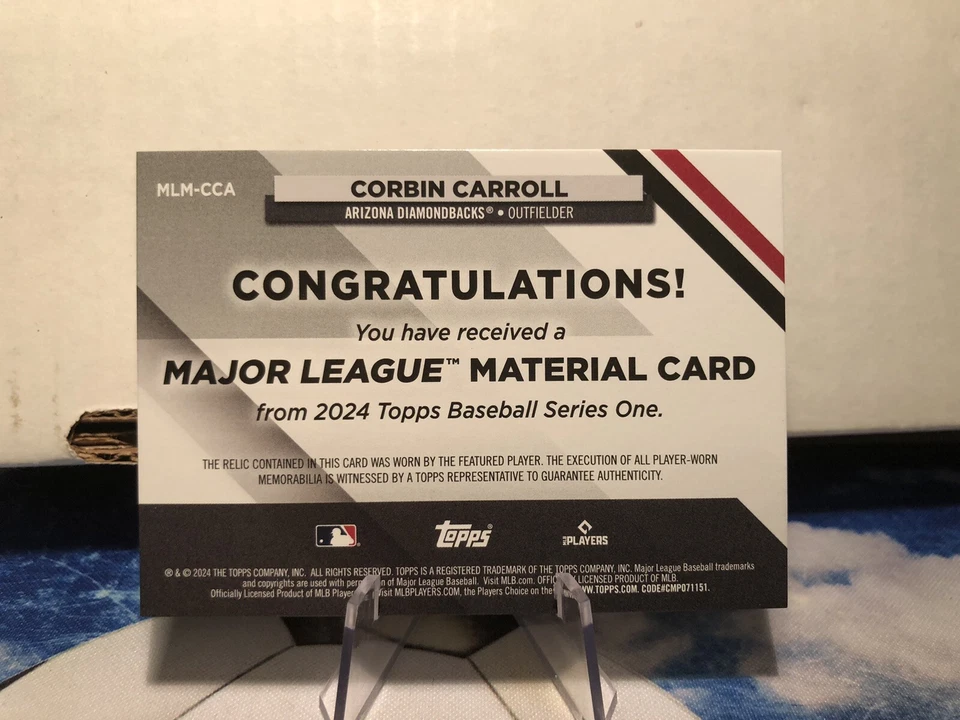 2024 Topps Series 1 Major League Material Relic Corbin Carroll #MLM-CCA - Image 2 of 2