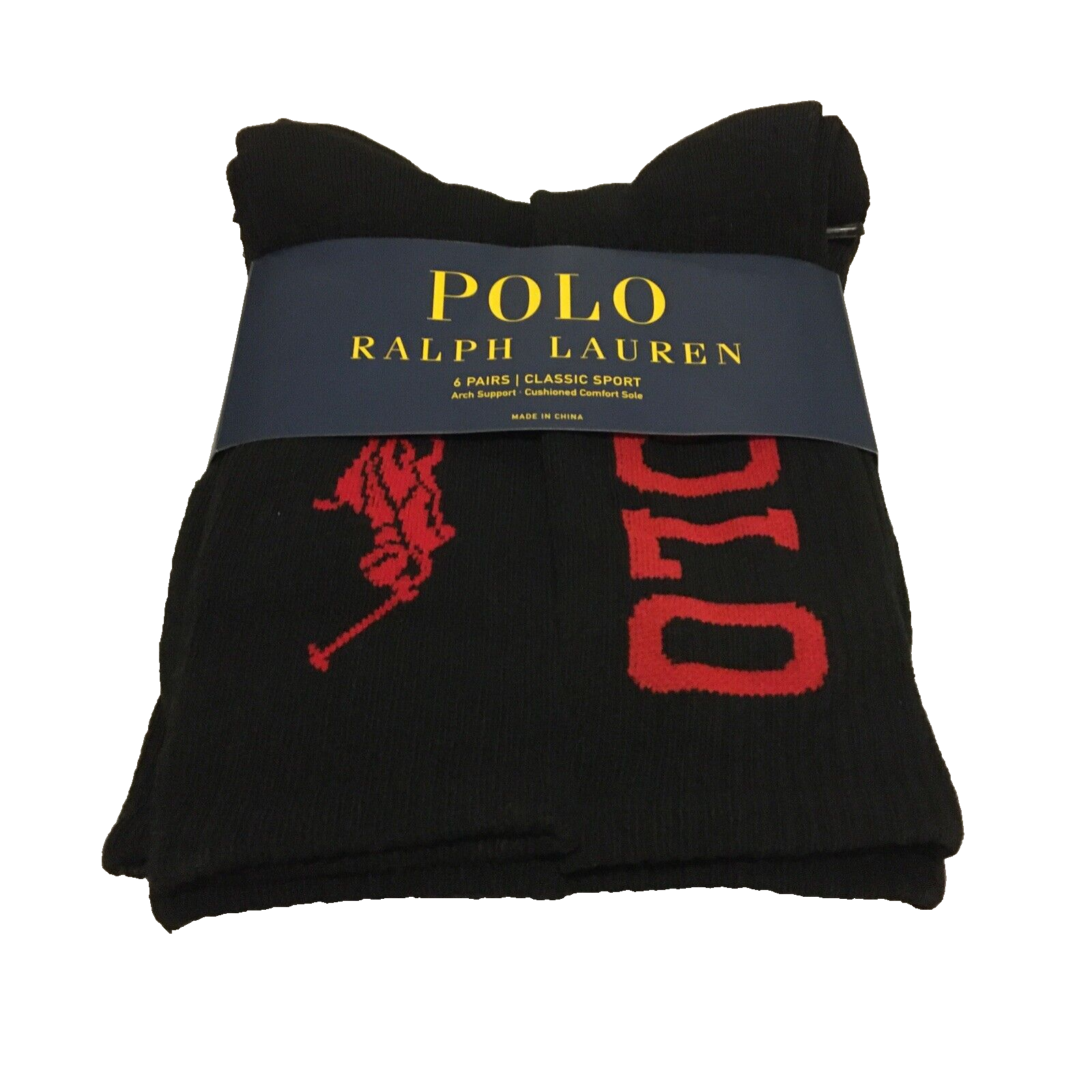 Polo Ralph Lauren Big Pony Classic Sport 6 paia calze nere girocollo uomo 10 13