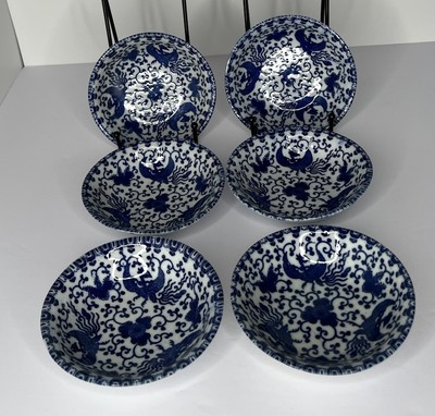 Blue Phoenix Fruit Bowl Dishes 4.75  Morimura Brothers Japan Set of 6
