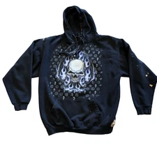 Vintage ODM Skull hoodie Skateboarding size XL black distressed Y2K 90s flames