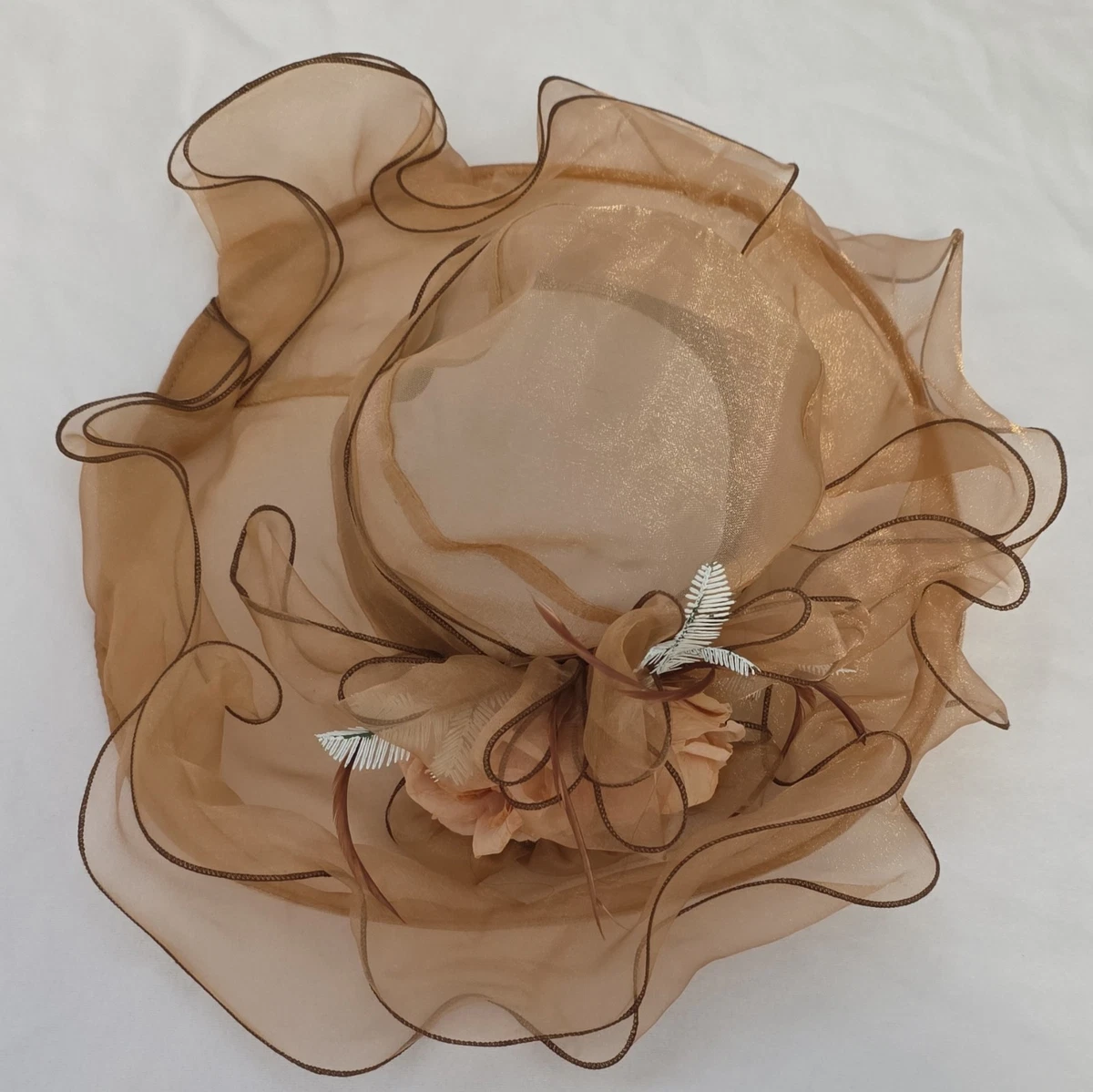 Royal and Beige Fascinator Headpiece - Women Accessories Champagne Floral Feather Wedding Fascinator main image 3