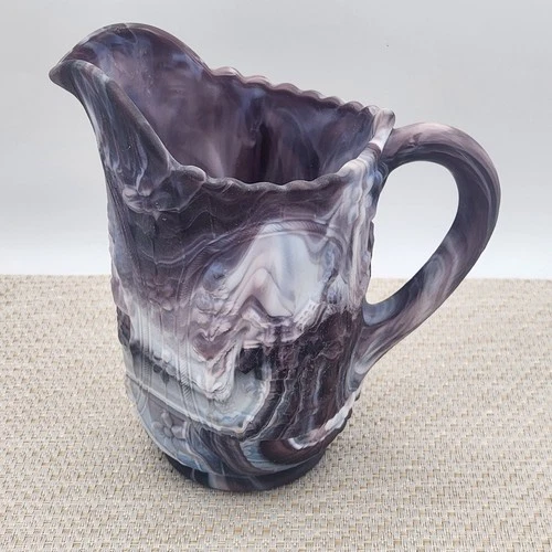 VTG Imperial Pitcher Amethyst Slag Glass 6.5" Purple Swirl Milk Windmill Pattern