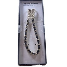 Hello Lux Gold Chain Faux Leather Phone Wristlet Black New in Box