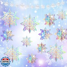 24 PCS Snowflake Christmas Hanging Party Decor Supplies,12 PCS 3D Glittery Sn...