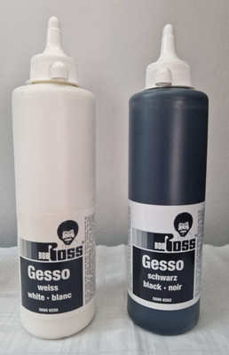 BOB ROSS - 2 Fl. Gesso Acrylgrundierung für Ölfarben - Schwarz + Weiß je 500 ml