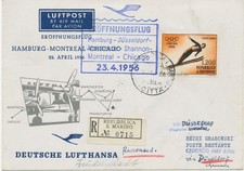 SAN MARINO 1956 Mitläuferpost R-Erstflug Lufthansa DÜSSELDORF-MANCHESTER-SHANNON
