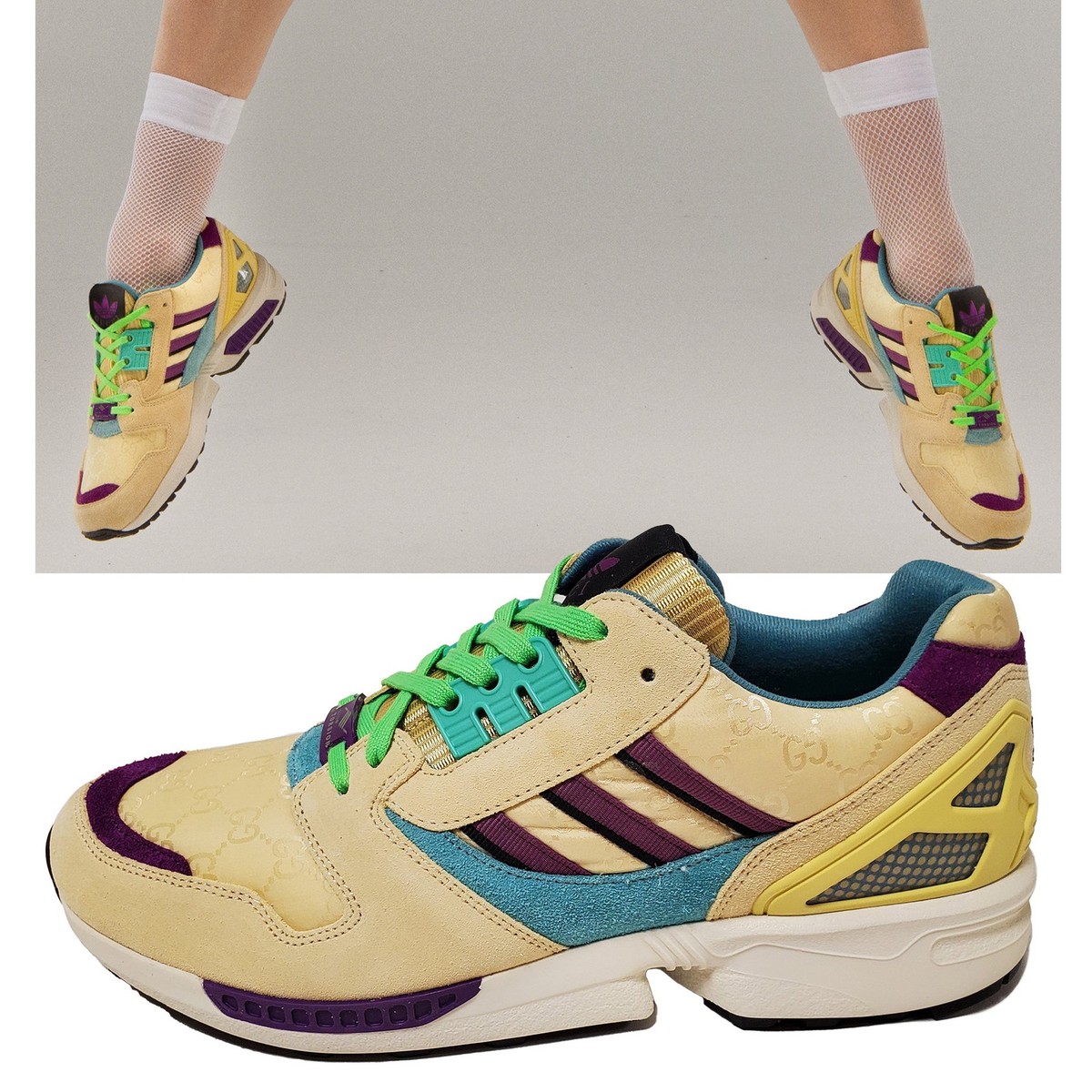 Sora8点 GUCCI LADIES SNEAKERS X ADIDAS ZX 8000 TORSION GG LOGO CANVAS
