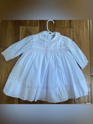 Sarah Louise England Baby Girl White Hand Embroidered Smocked Dress Size 12 M
