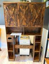 Rustic Brown Wood Storage Cabinet 3 Barn Doors w/ Shelves Freestanding 74"