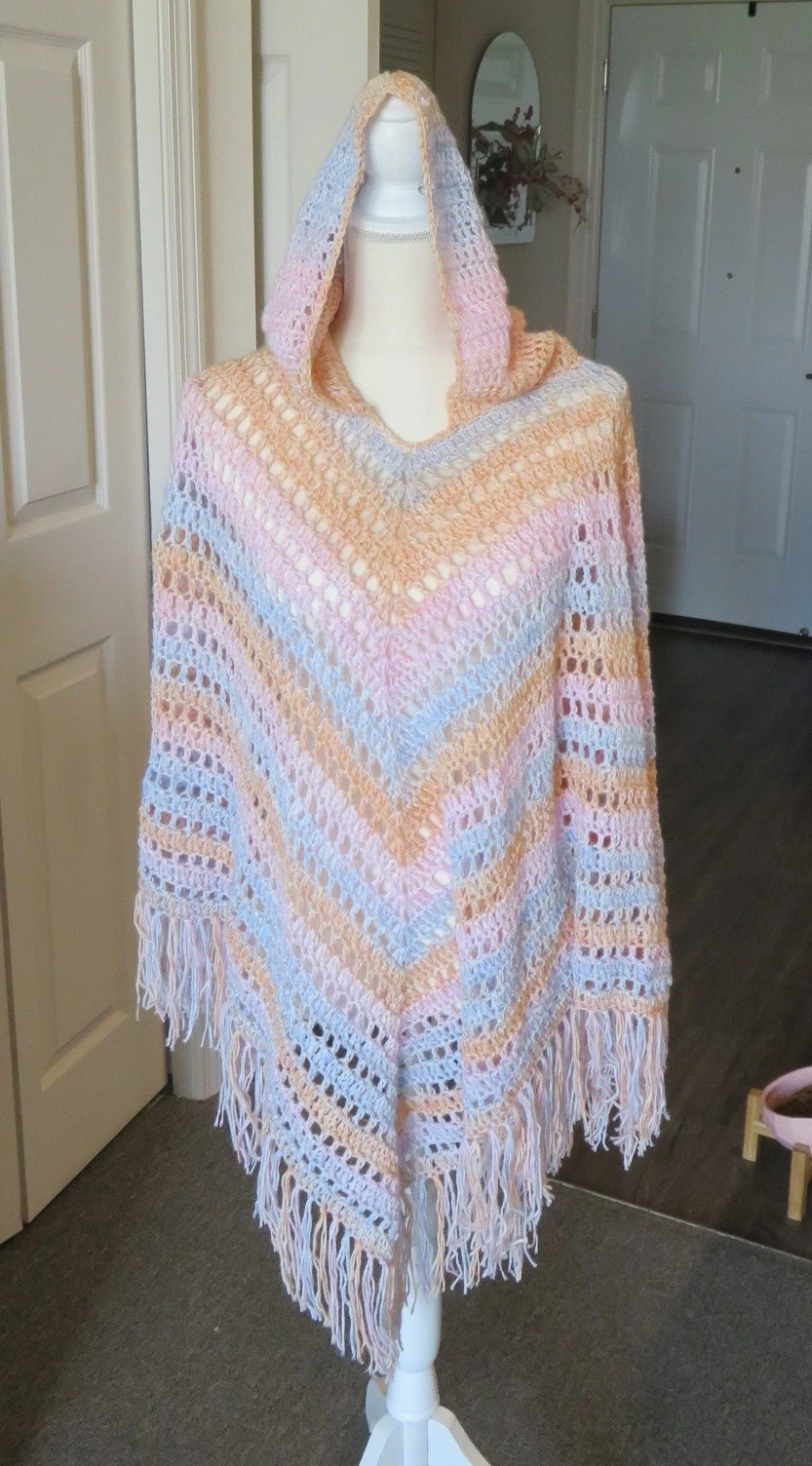Handmade Crochet HOODED PONCHO with Fringe Lightweight Generous Size *NEW*
Opens in a new window or