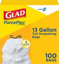 CloroxPro Glad ForceFlex 13 Gallon Tall Kitchen Drawstring Trash Bags, 100 Count