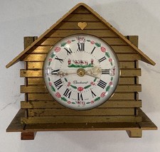 Swiss Bucherer Musical Alarm Clock Brass Log Cabin